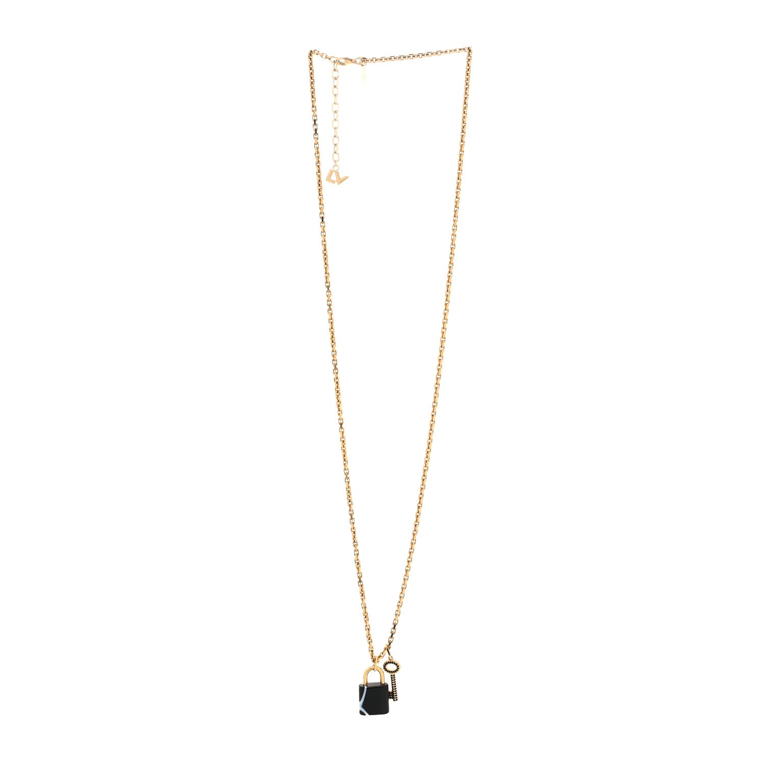 Louis Vuitton Metal Onyx Crystal Padlock And Key Pendant Necklace Gold Black 3 of 6