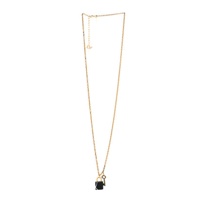 Louis Vuitton Metal Onyx Crystal Padlock And Key Pendant Necklace Gold Black 3 of 6