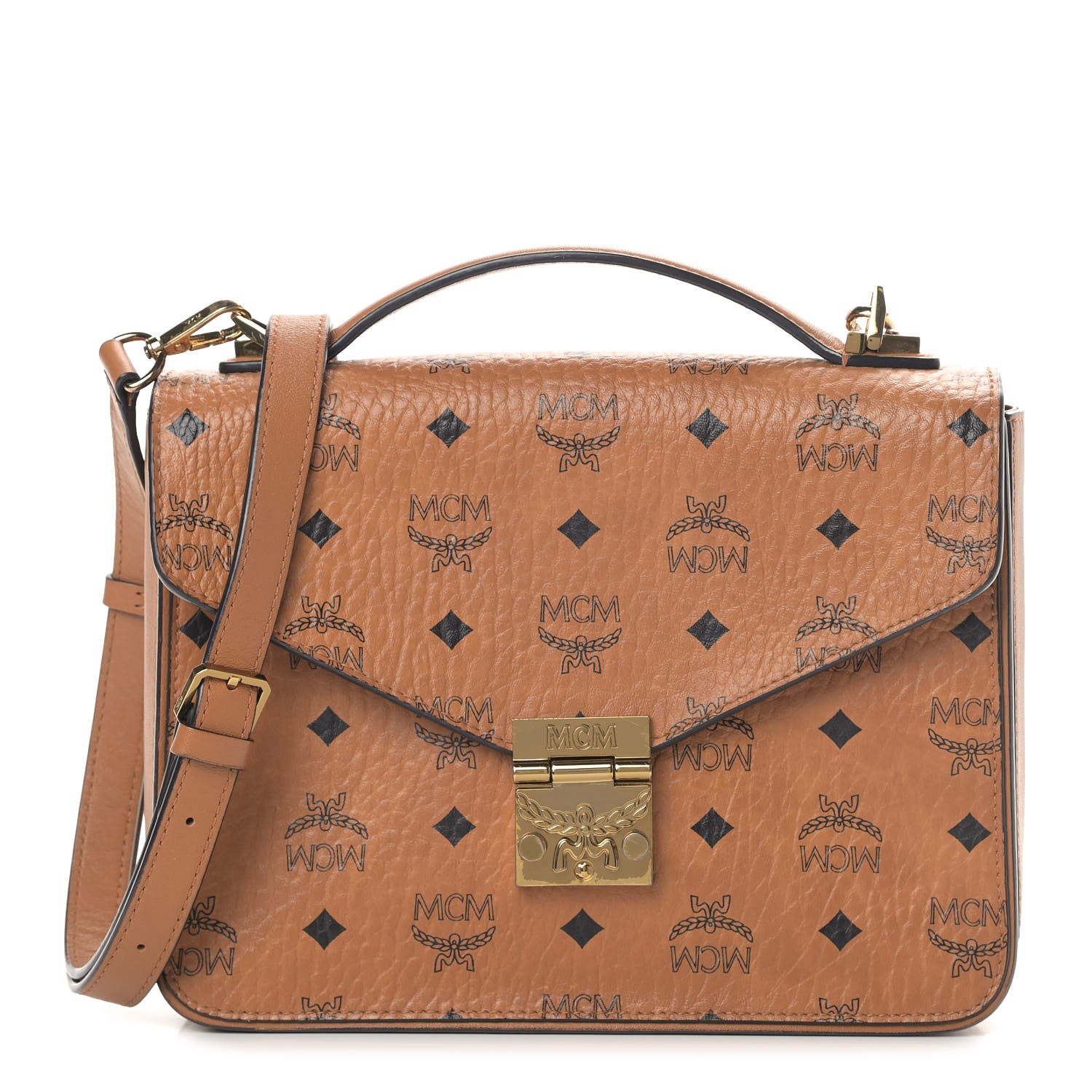 MCM Visetos Medium Patricia Satchel Cognac 1 of 11