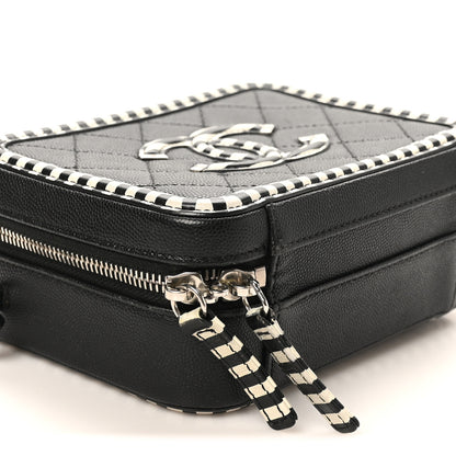 Chanel Caviar Quilted Striped Small CC Filigree Vanity Case Black White 9 of 10