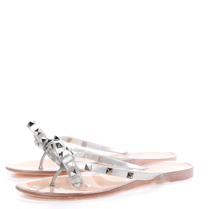 Valentino Garavani PVC Jelly Rockstud Bow Thong Sandals 38 Silver 3 of 8