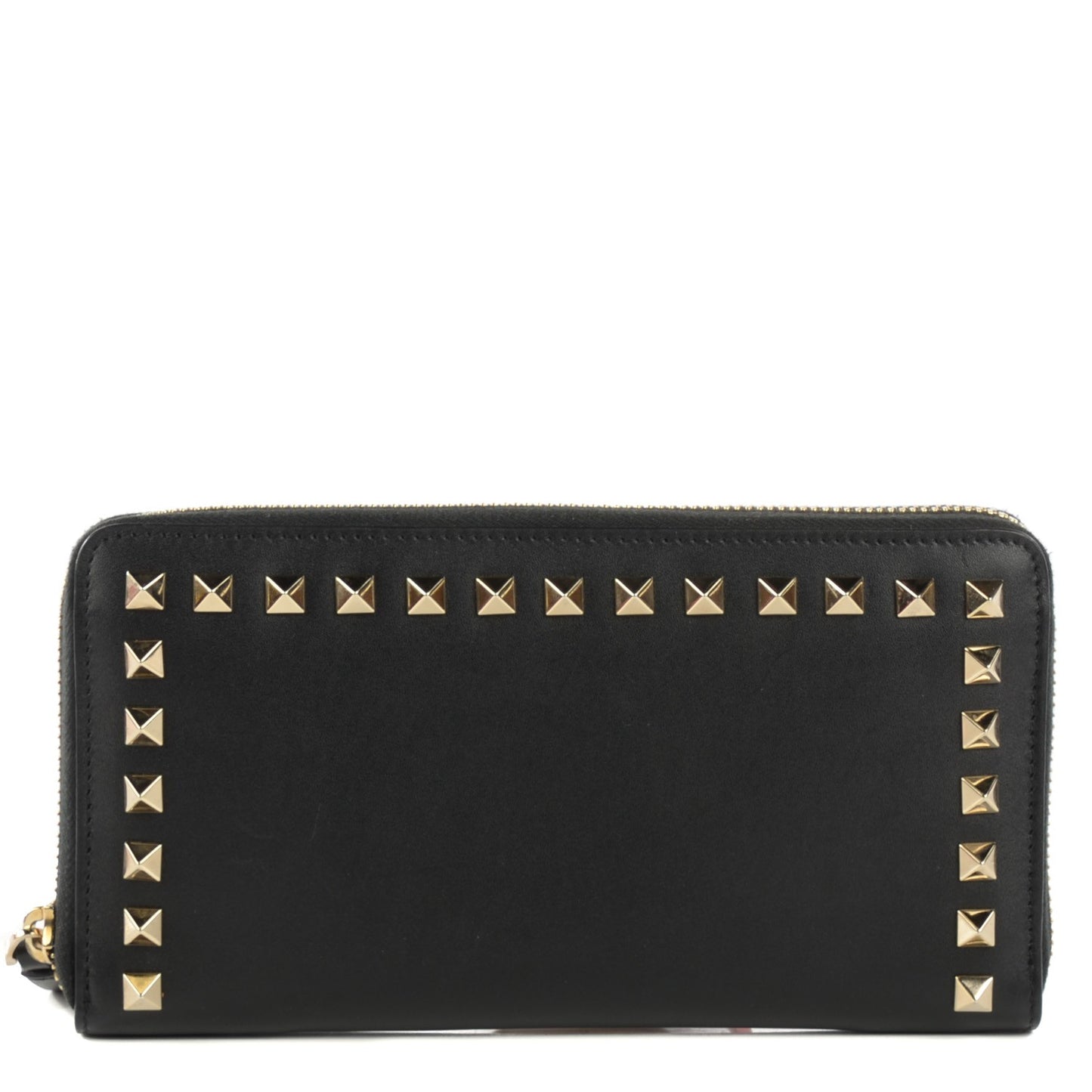 Calfskin Rockstud Zip Around Wallet Black