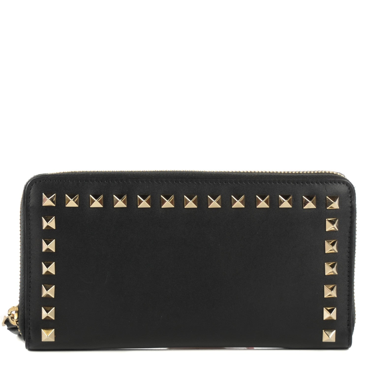 Valentino Garavani Calfskin Rockstud Zip Around Wallet Black 1 of 9