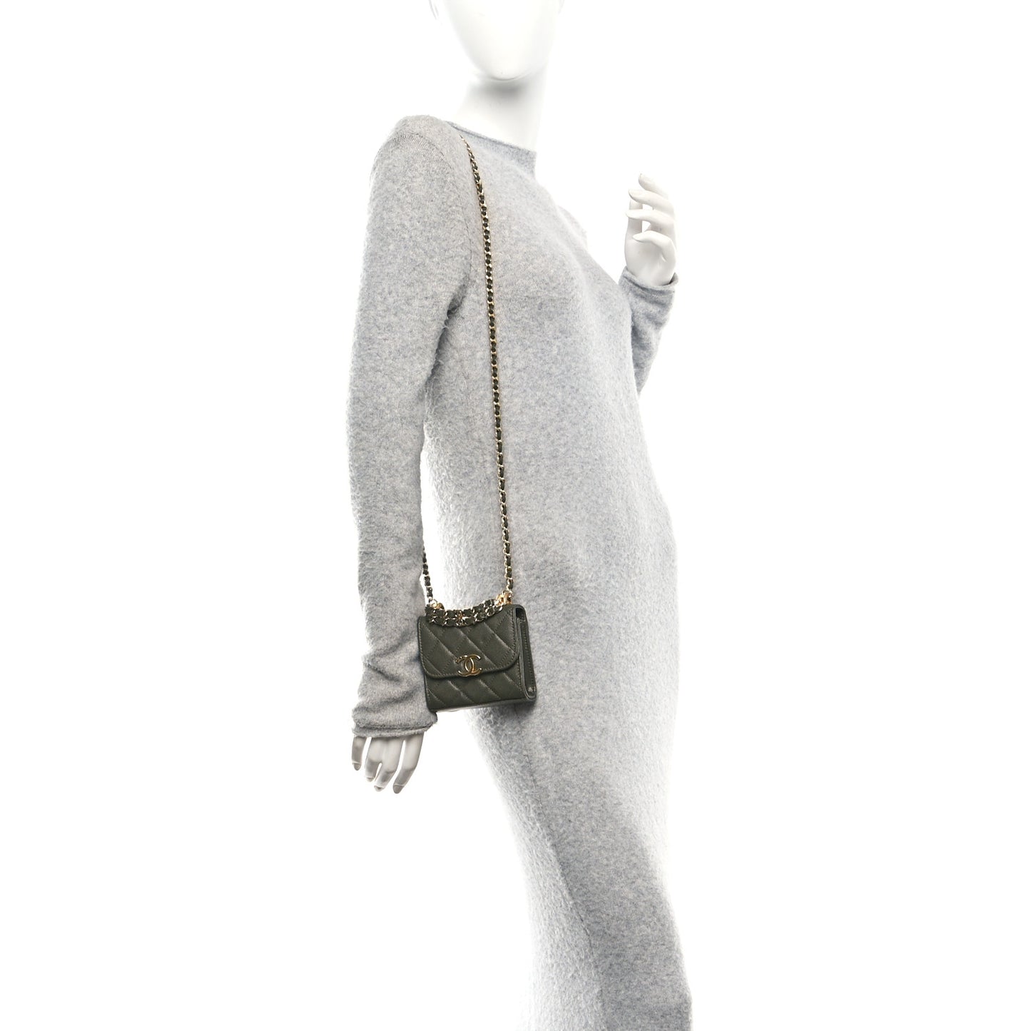 Caviar Quilted Coco First Clutch With Chain Khaki