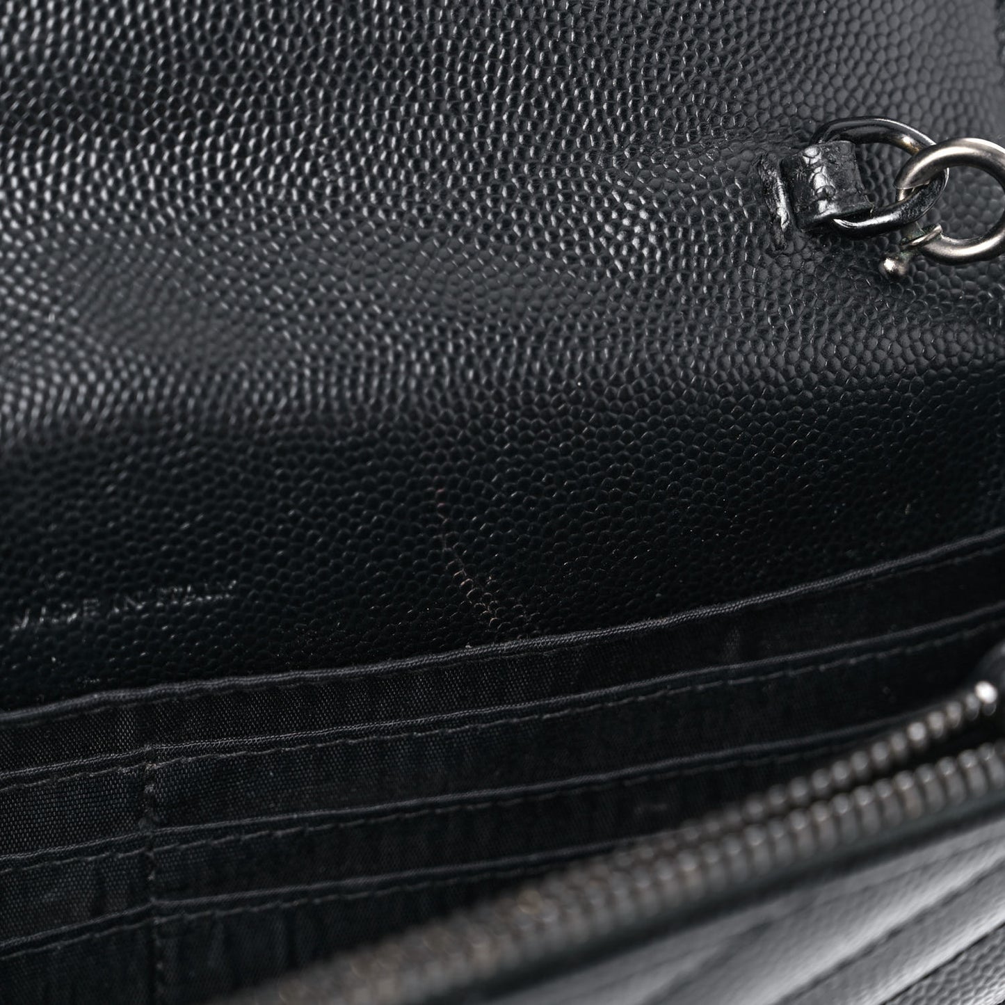 Grain De Poudre Matelasse Chevron Monogram Monochrome Envelope Chain Wallet Black