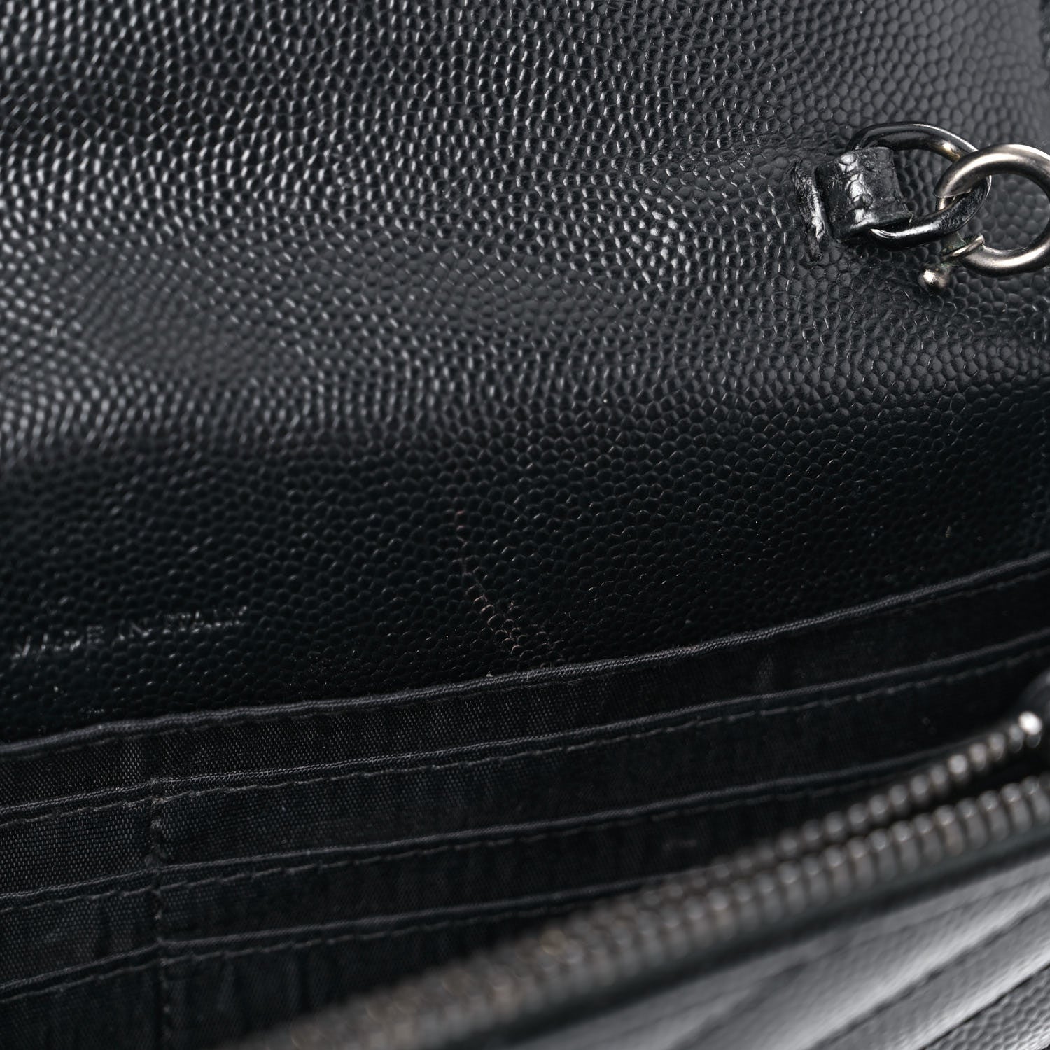 Saint Laurent Grain De Poudre Matelasse Chevron Monogram Monochrome Envelope Chain Wallet Black 15 of 18