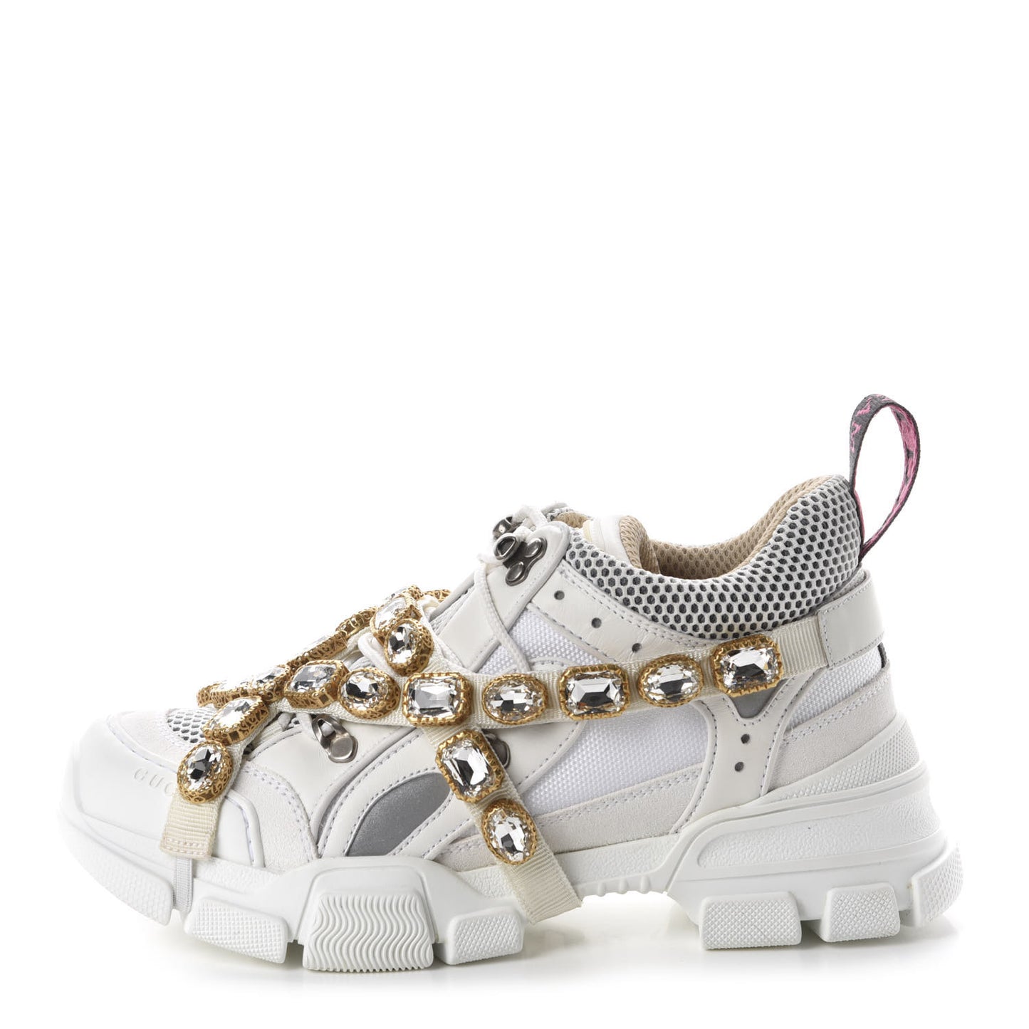 X SEGA Mesh Calfskin Suede Removable Crystals Womens Flashtrek Sneakers 38.5 Great White