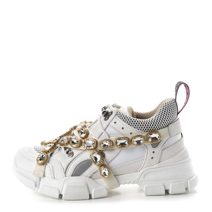 Gucci X SEGA Mesh Calfskin Suede Removable Crystals Womens Flashtrek Sneakers 38.5 Great White 1 of 9