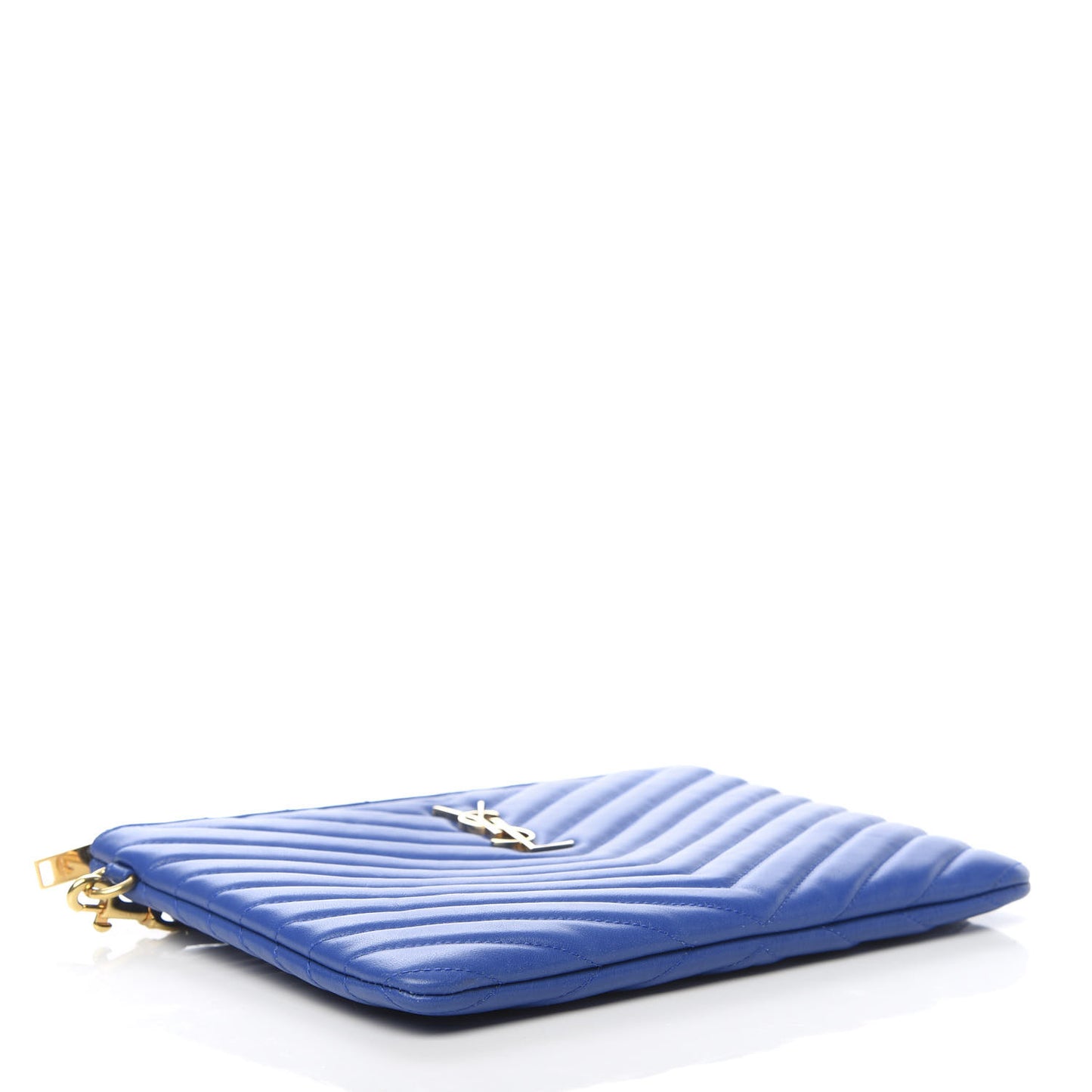 Calfskin Matelasse Chevron Monogram Zip A5 Pouch Blue Majorelle