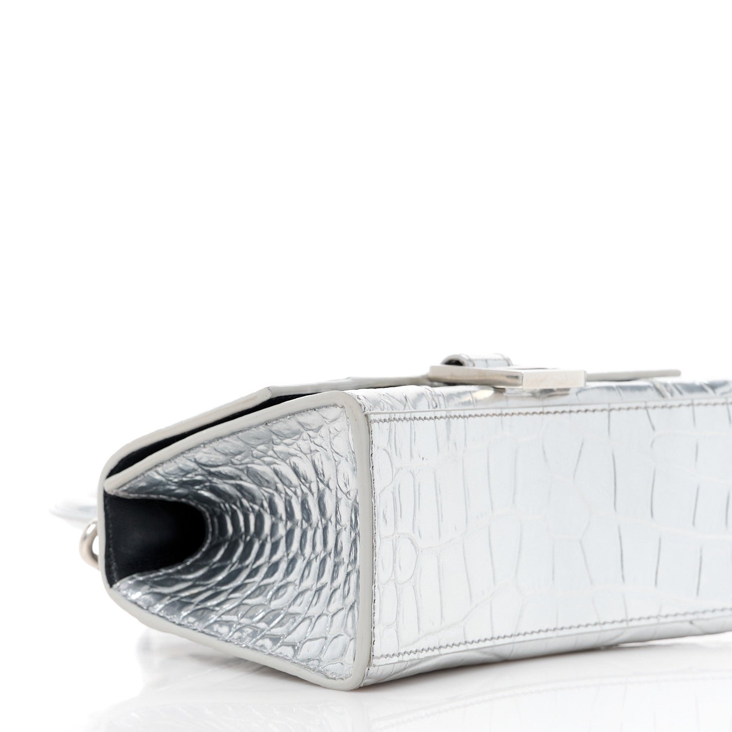 Balenciaga Metallic Calfskin Crocodile Embossed Hourglass Top Handle Bag XS Silver 8 of 10