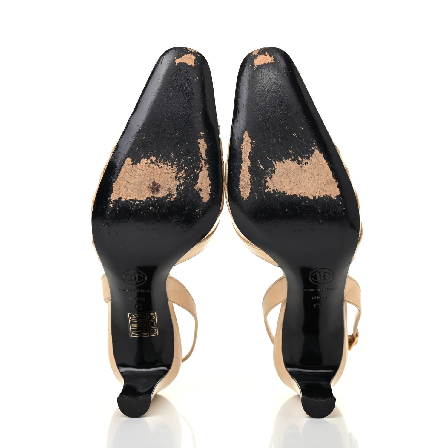 Chanel Lambskin Cap Toe CC Slingback Heels 36.5 Beige Black 4 of 4