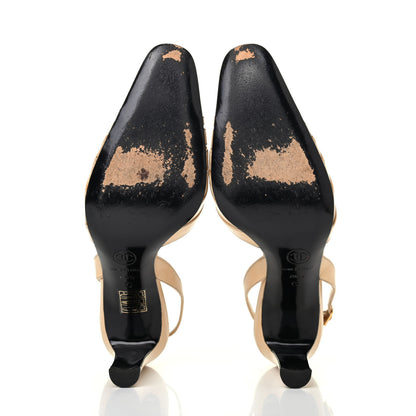 Chanel Lambskin Cap Toe CC Slingback Heels 36.5 Beige Black 4 of 4