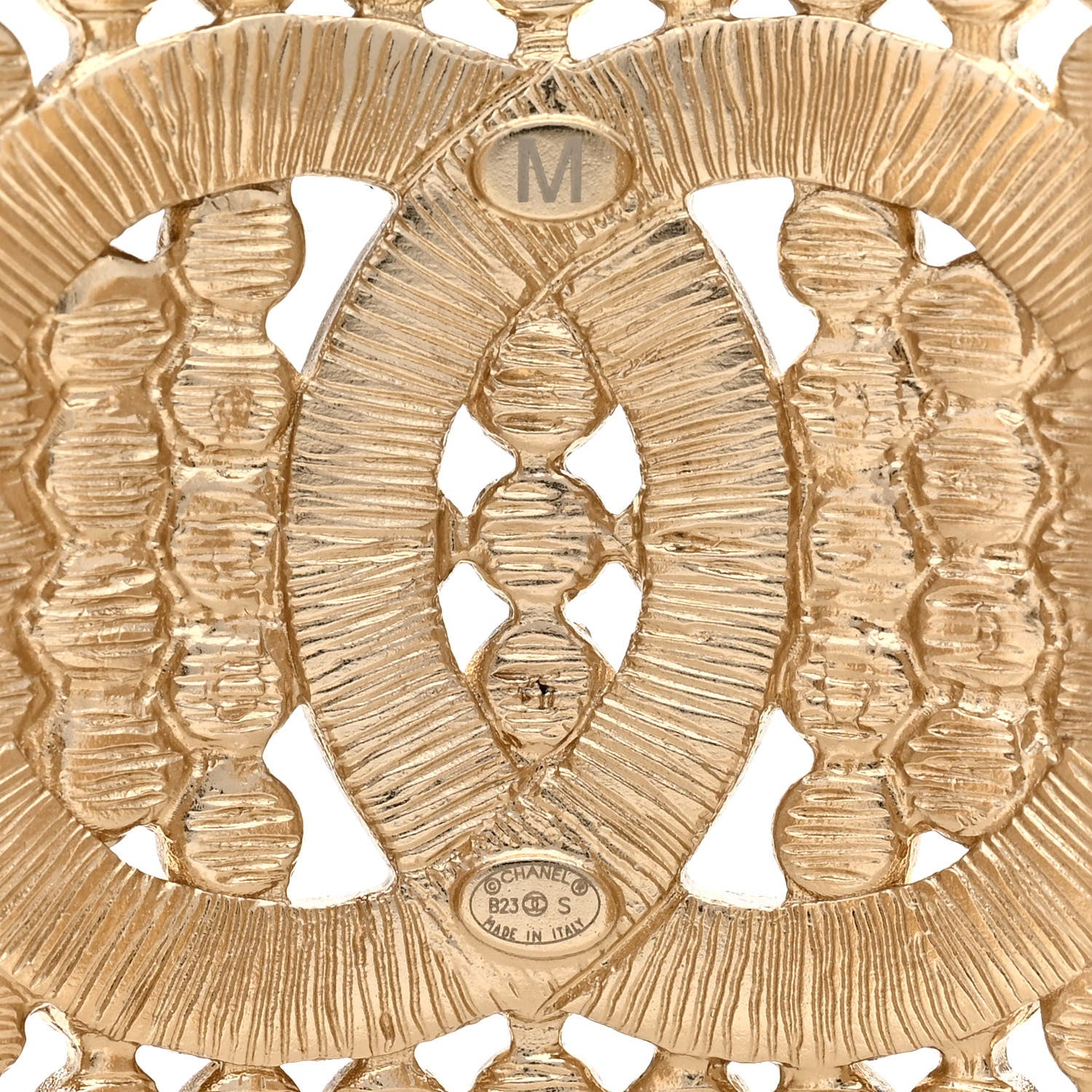 Chanel Large Strass Crystal CC Cuff Bracelet M Black Gold 4 of 5