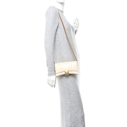 Balenciaga Shiny Calfskin Crocodile Embossed Hourglass Chain Bag Cream 2 of 11