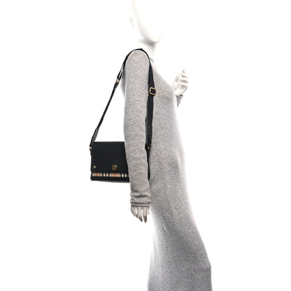 Burberry Coated Canvas Calfskin Vintage Check Medium Note Crossbody Bag Black 2 of 9