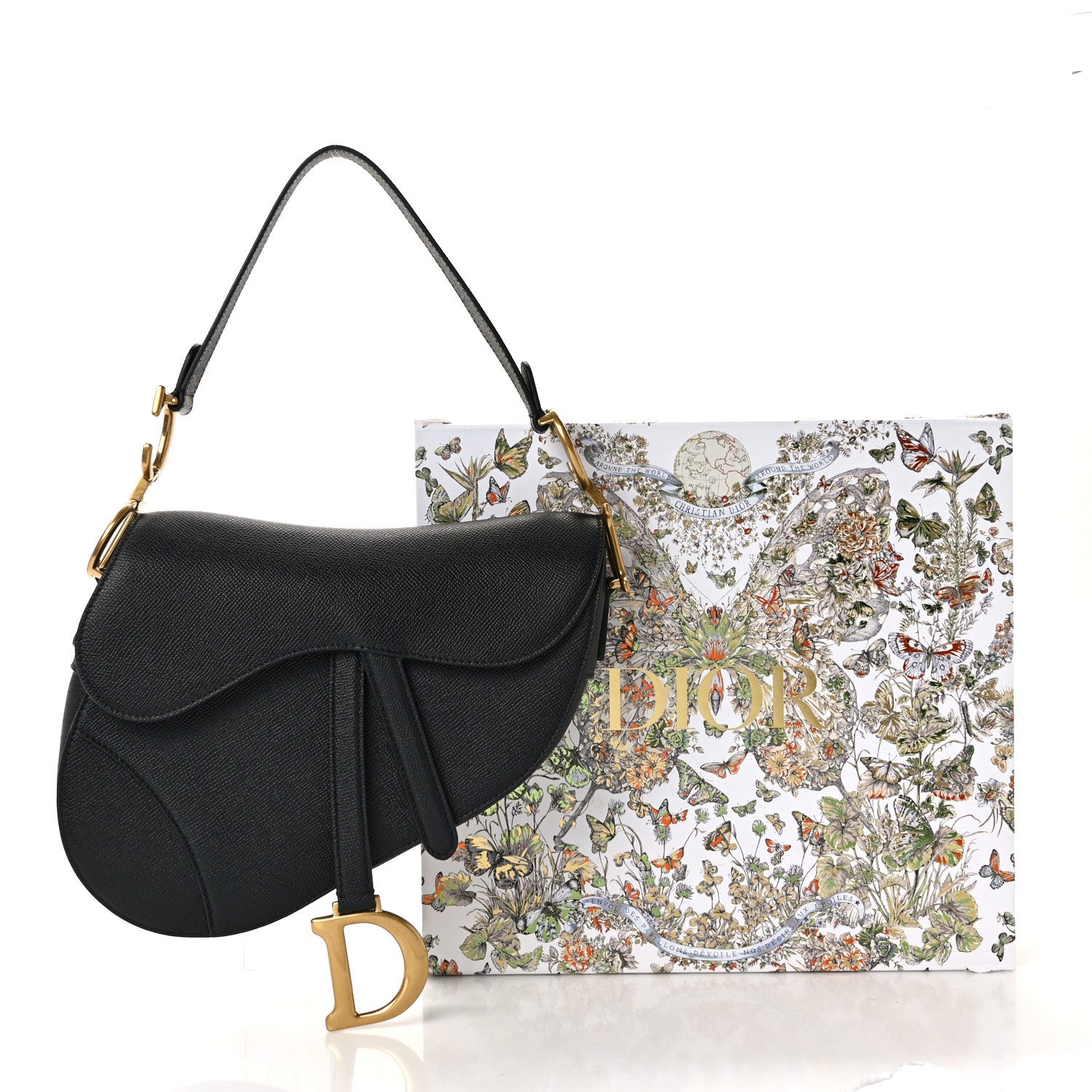 Christian Dior Grained Calfskin Saddle Bag With Strap Black 13 of 13