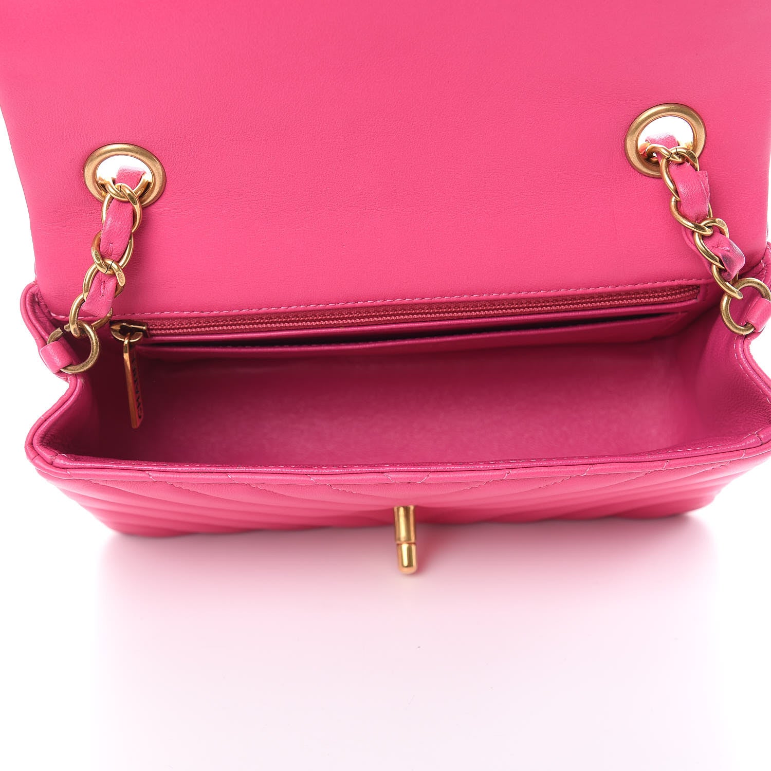 Chanel Lambskin Chevron Quilted Mini Rectangular Flap Pink 5 of 11