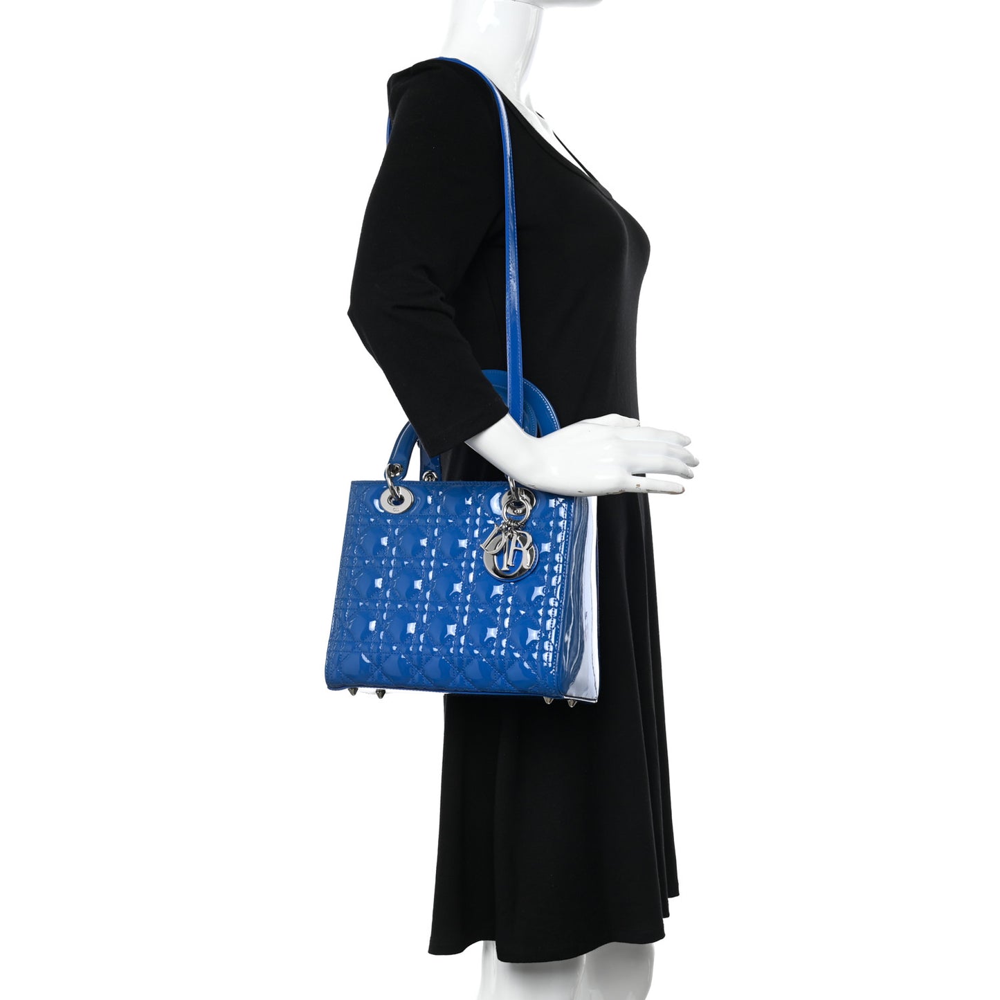 Patent Cannage Medium Lady Dior Blue