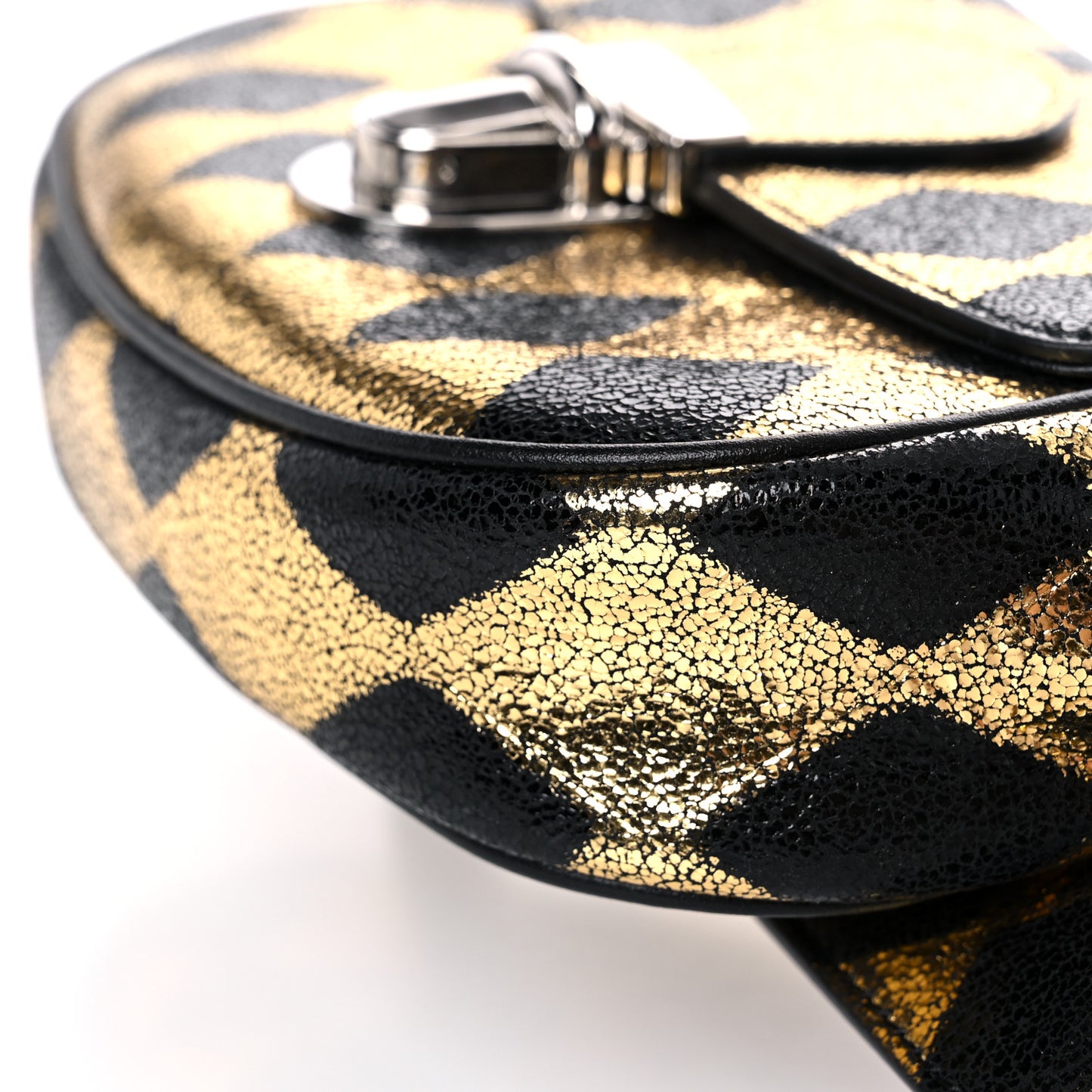 Metallic Cracked Calfskin Belt Bag Gold Black