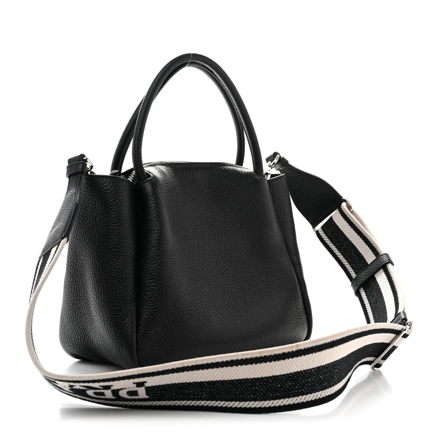 Vitello Daino Soft Mini Zippered Top Handle Bag Black