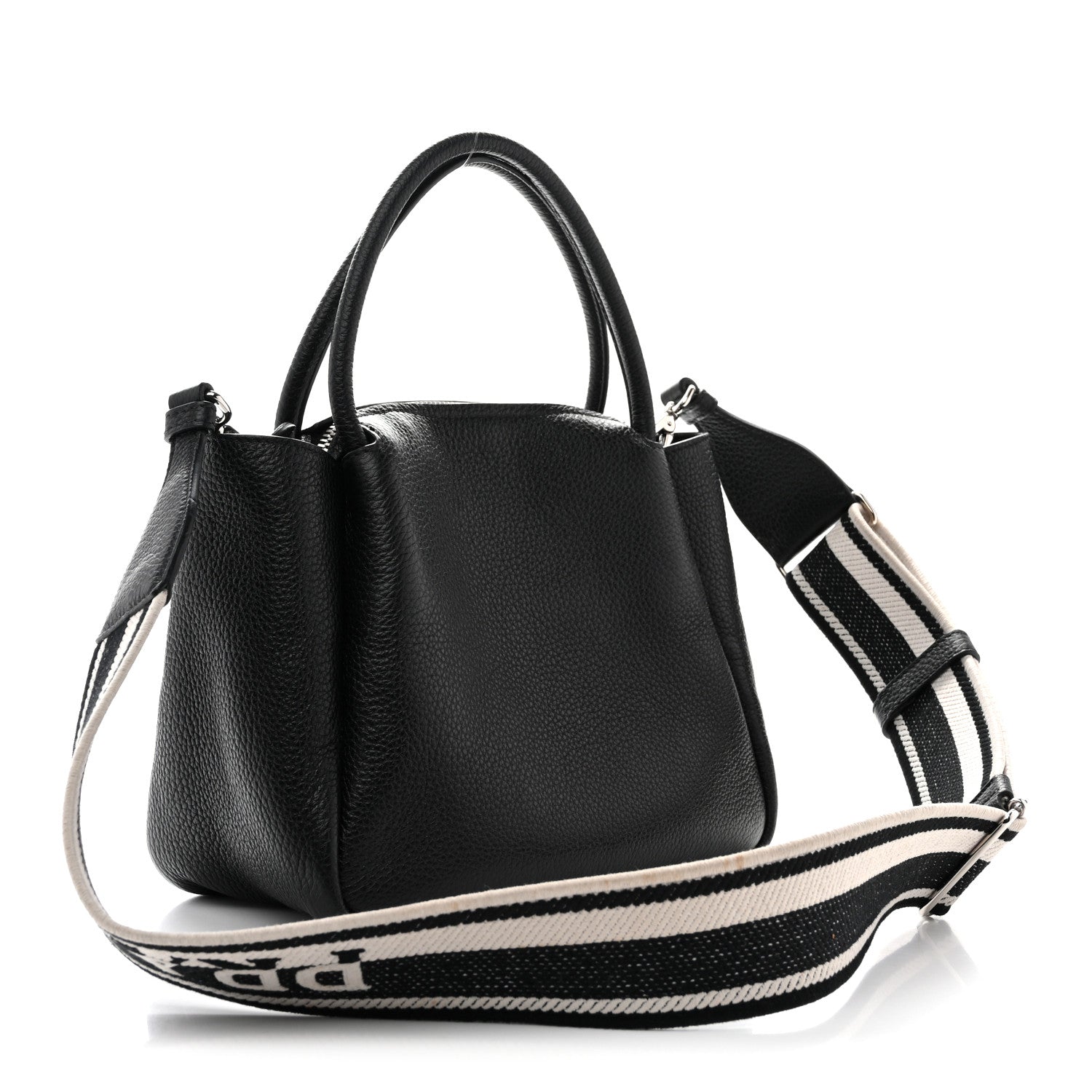 Prada Vitello Daino Soft Mini Zippered Top Handle Bag Black 2 of 10