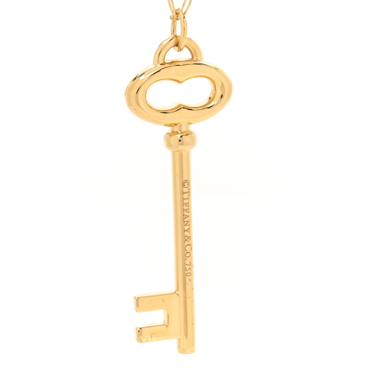 Tiffany 18K Yellow Gold Oval Key Pendant Link Necklace 4 of 6