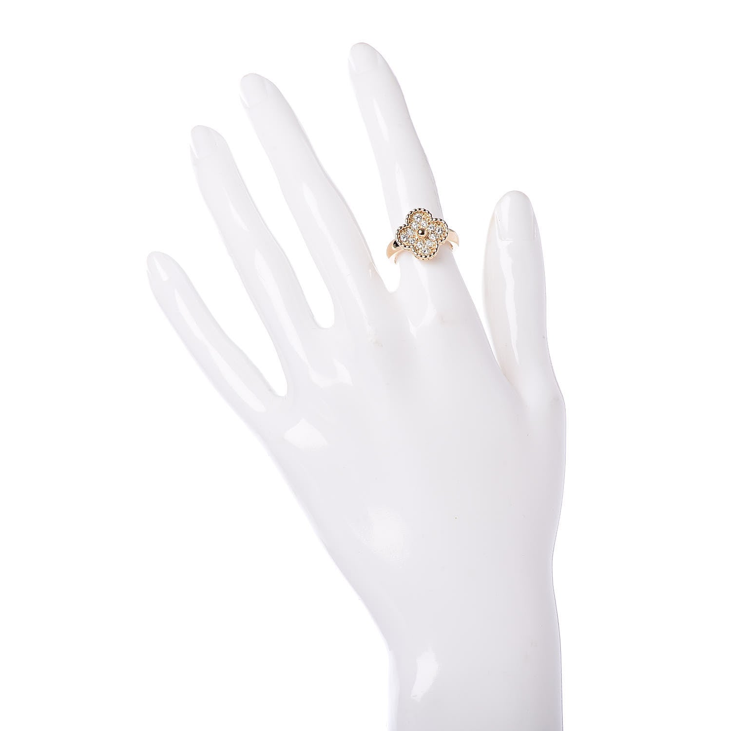 Van Cleef & Arpels 18K Yellow Gold Diamond Vintage Alhambra Ring 48 4.5 2 of 4