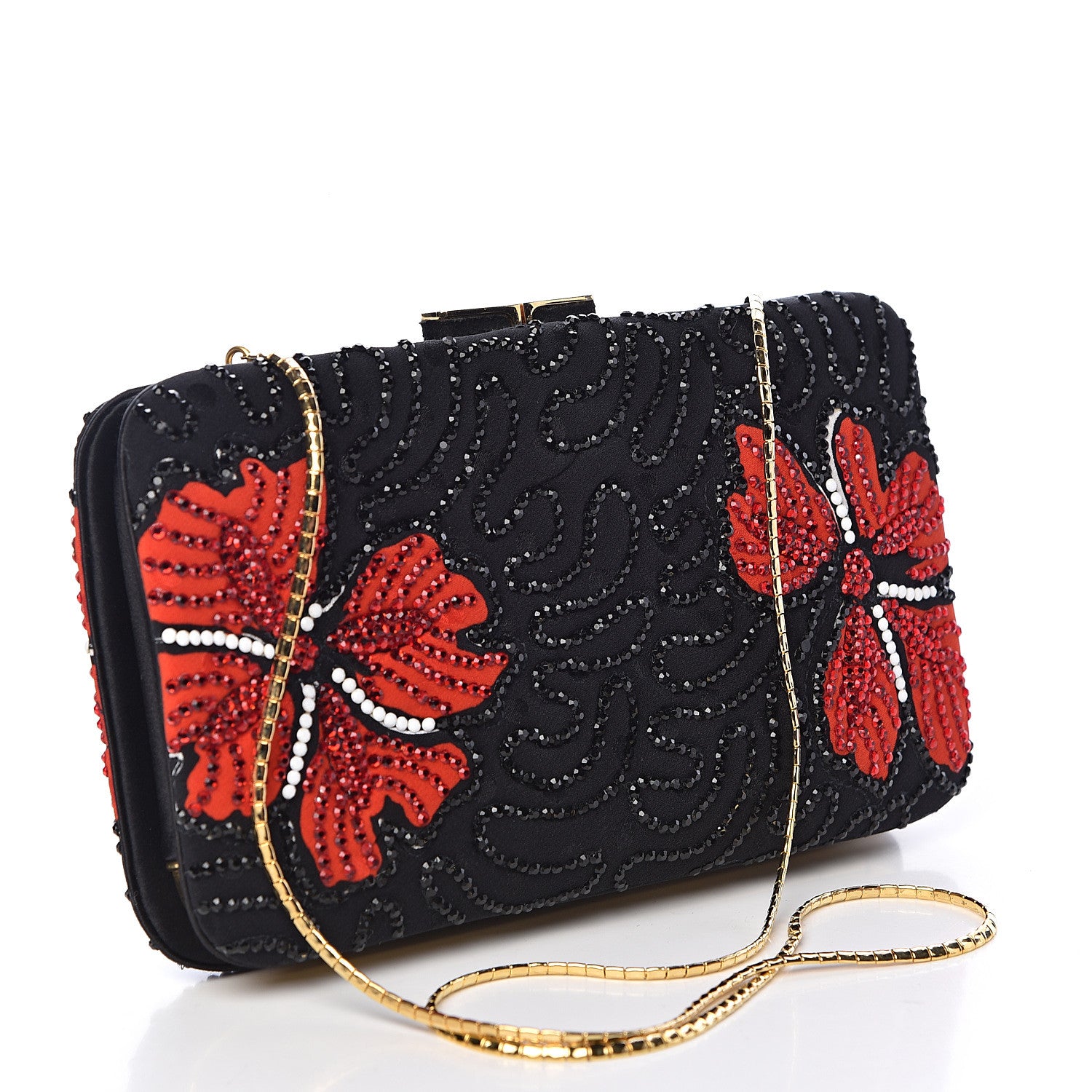 Judith Leiber Fabric Crystal Flower Clutch Black 4 of 17