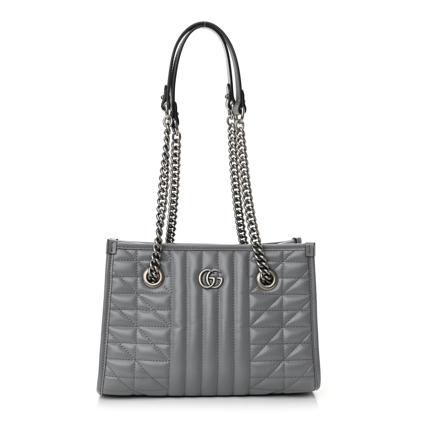 Calfskin Matelasse Aria Small GG Marmont Shoulder Tote Deep Grey