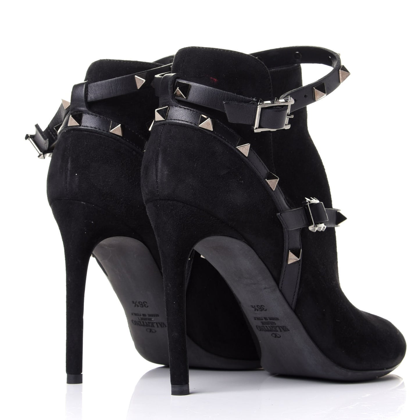 Suede Rockstud Double Buckle 100mm Ankle Boots 36.5 Black