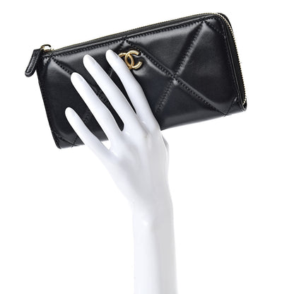 Chanel Lambskin Quilted Large Gusset Zipped Wallet Black 2 of 13