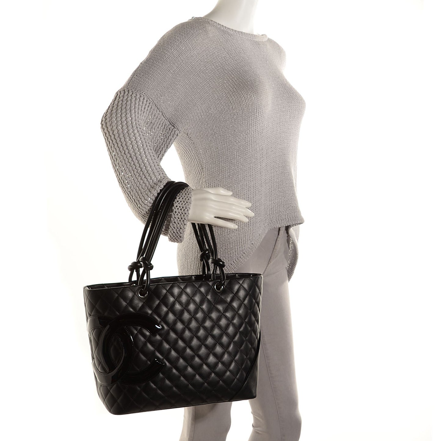 Calfskin Quilted Large Cambon Tote Black