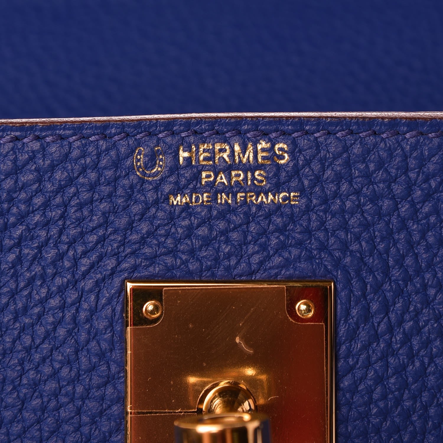 Hermes Togo Horseshoe Kelly Retourne 32 Bleu Electrique Rouge H 10 of 40