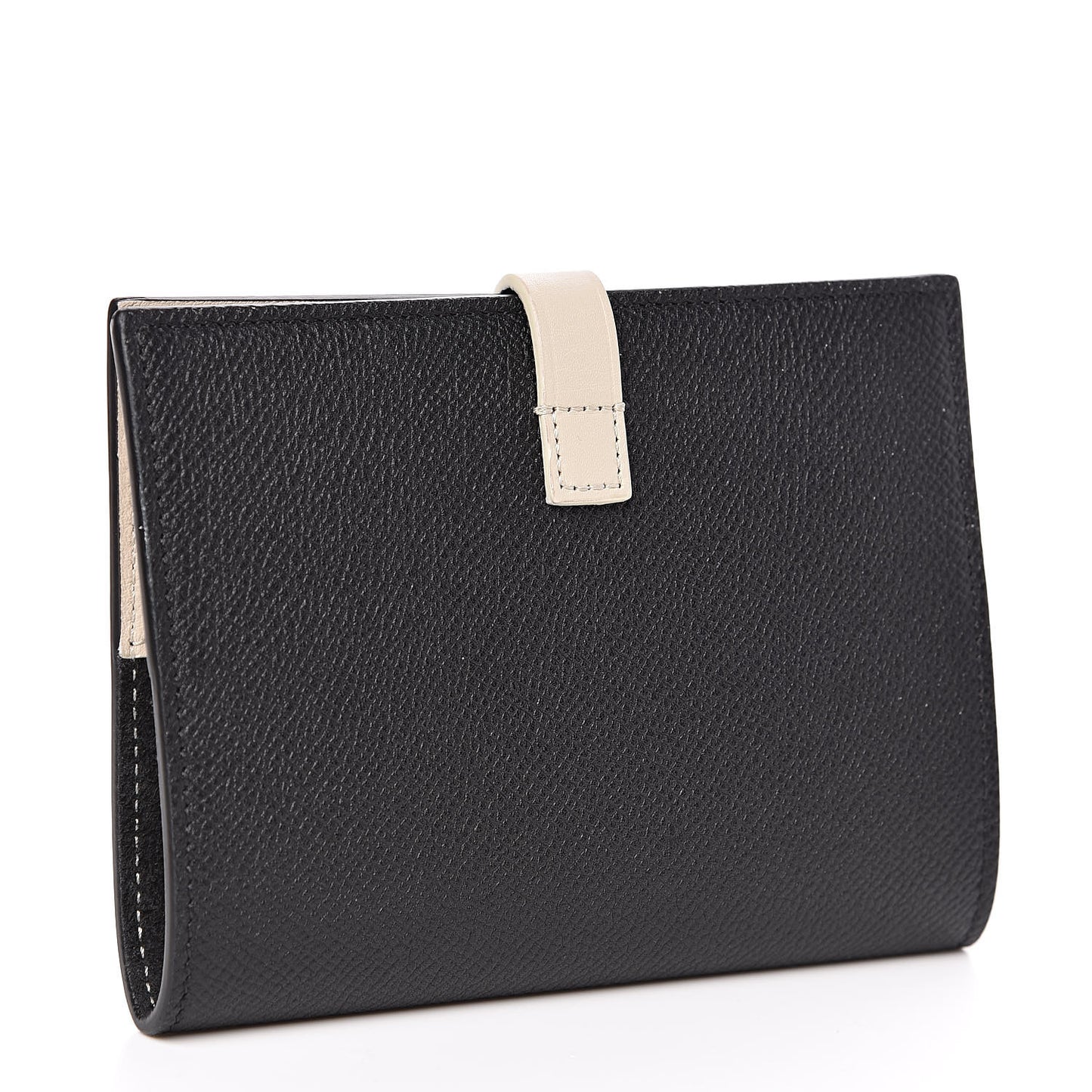 Grained Calfskin Strap Passport Cover Black Chalk