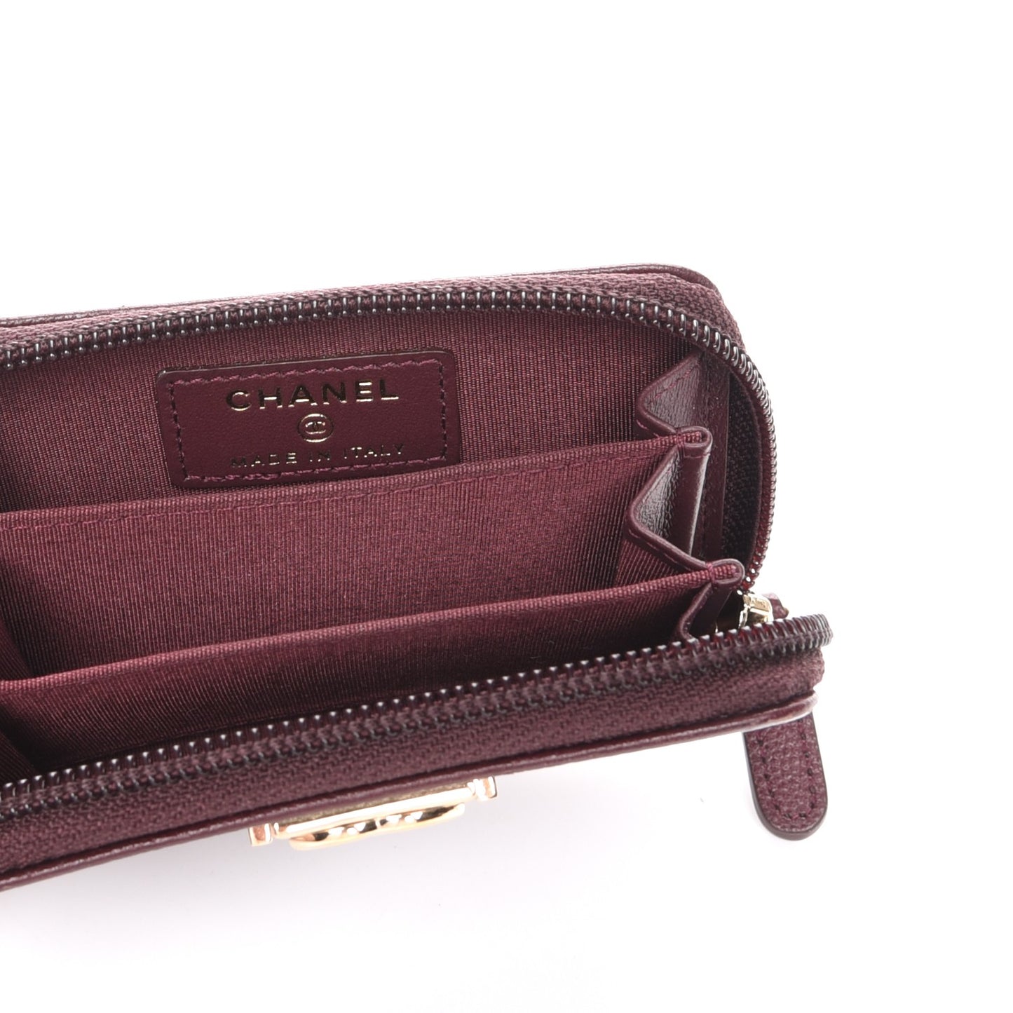 Caviar Quilted Boy Zip Around Coin Purse Wallet Dark Purple