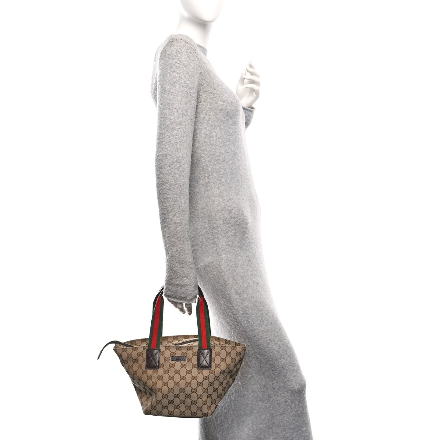 GG Monogram Medium Web Handle Bucket Tote Dark Brown