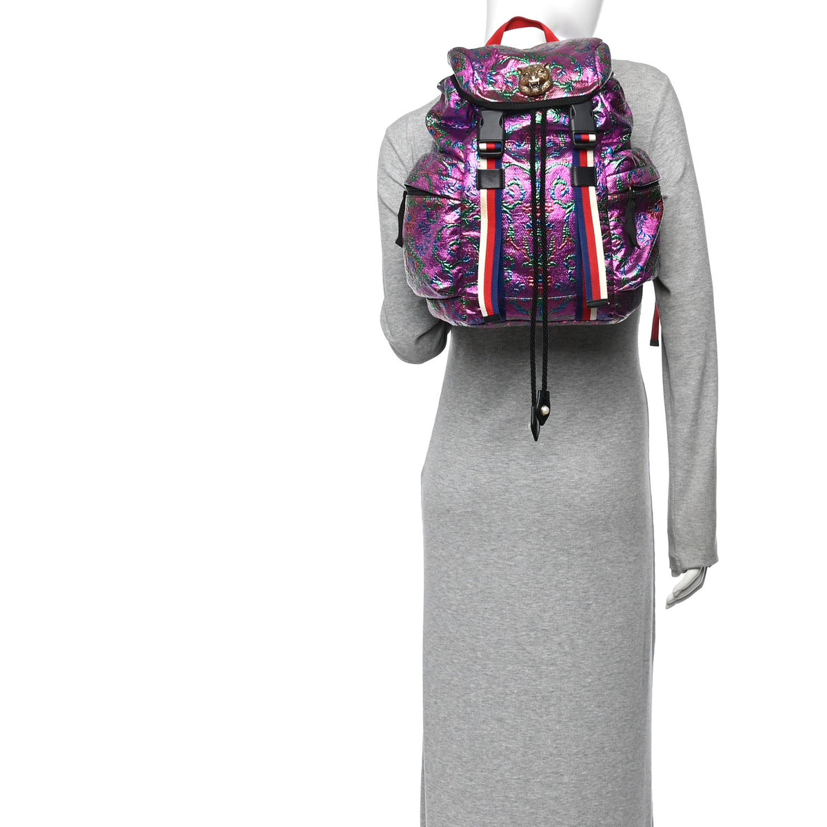 Brocade Web Small Double Buckle Backpack Multicolor