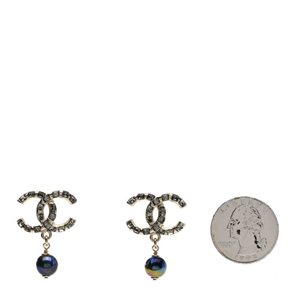 Chanel Metal Pearl Crystal CC Drop Earrings Gold Purple Gray 2 of 4