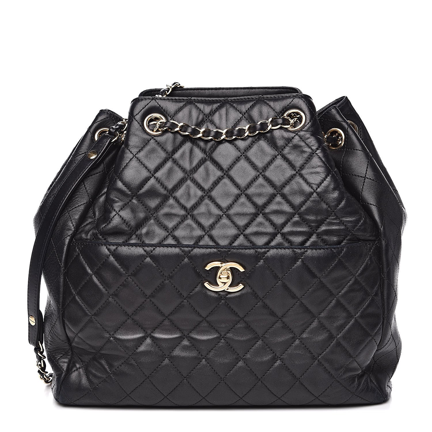 Chanel Lambskin Quilted Large Drawstring Bag Black 1 of 15