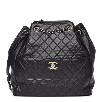 Chanel Lambskin Quilted Large Drawstring Bag Black 1 of 15