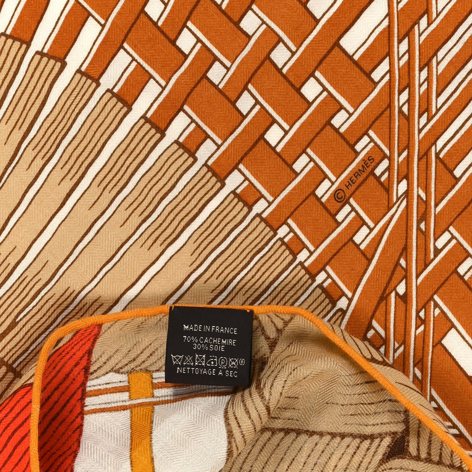 Hermes Cashmere Silk Masan & Masan Giant Triangle Scarf Orange Beige Dore White 3 of 3