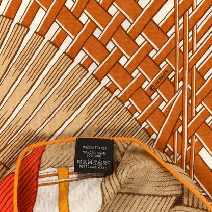 Hermes Cashmere Silk Masan & Masan Giant Triangle Scarf Orange Beige Dore White 3 of 3