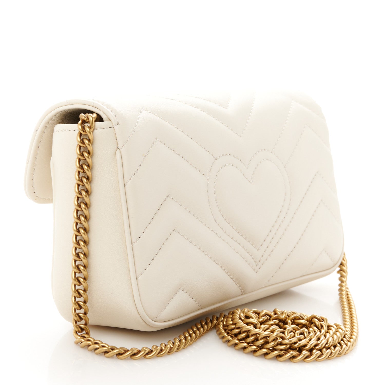 Gucci Calfskin Matelasse Super Mini GG Marmont Shoulder Bag White 3 of 11