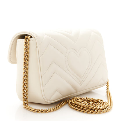 Gucci Calfskin Matelasse Super Mini GG Marmont Shoulder Bag White 3 of 11