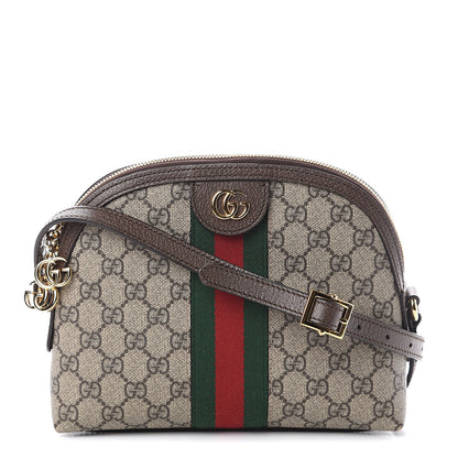 Gucci GG Supreme Monogram Textured Dollar Calfskin Web Small Ophidia Dome Shoulder Bag Beige Ebony New Acero 1 of 8