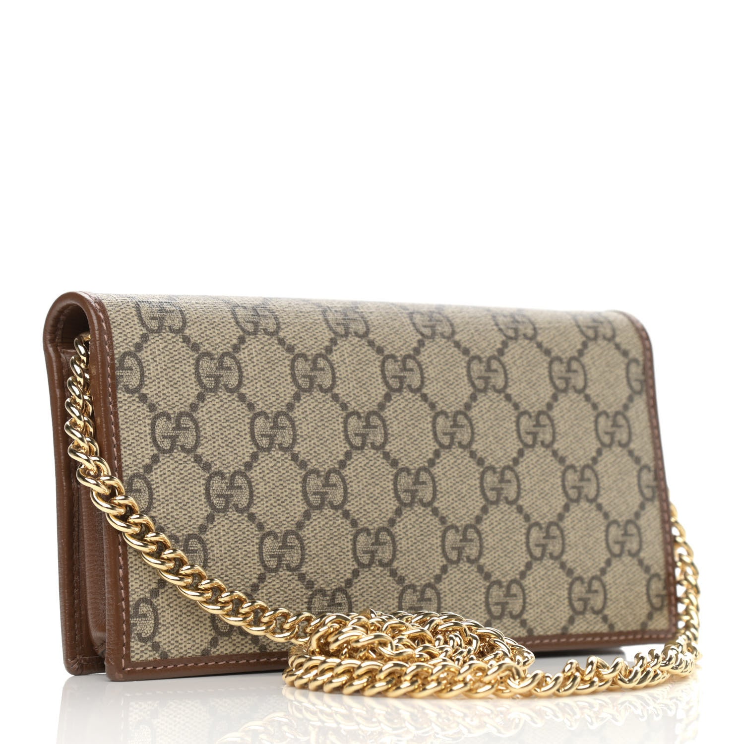 Gucci GG Supreme Monogram Azalea Calfskin Horsebit 1955 Wallet On Chain Beige Ebony Brown Sugar 4 of 13