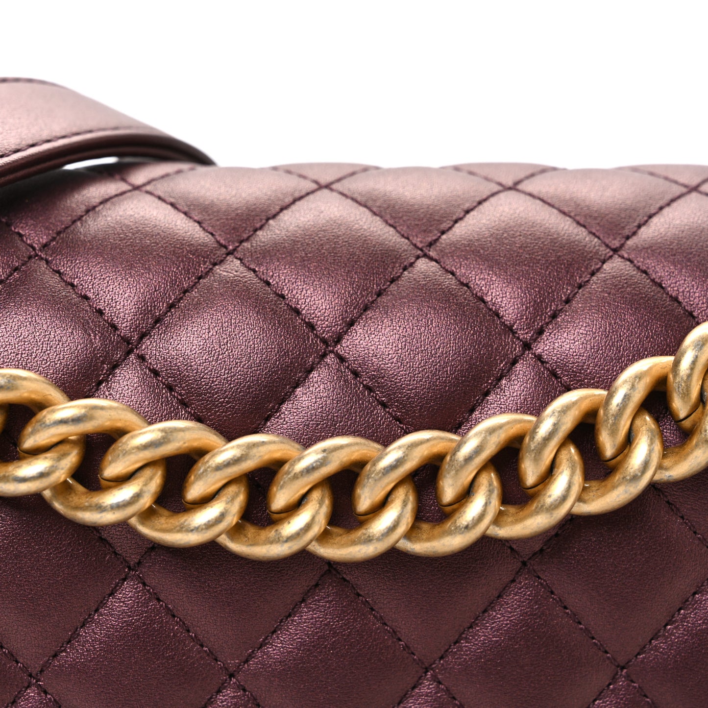 Metallic Calfskin Quilted Medium Boy Flap Plum