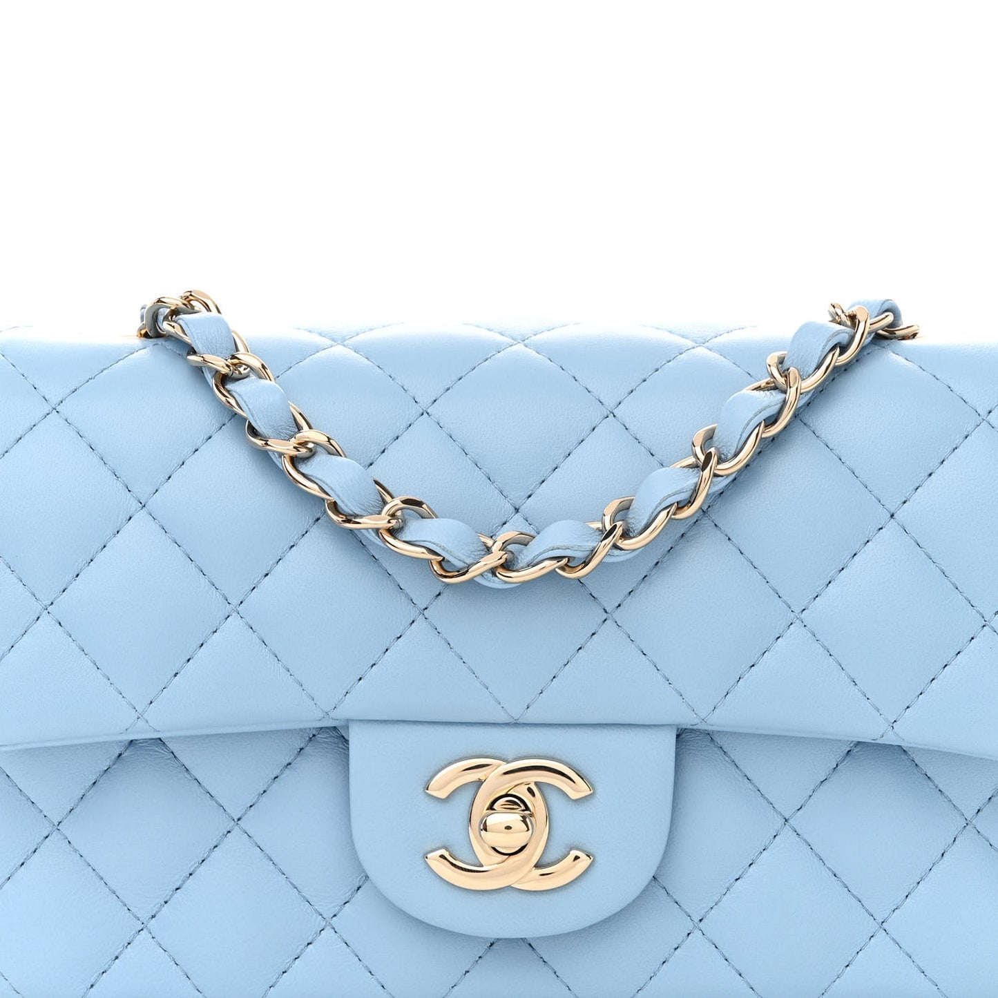 Lambskin Quilted Mini Rectangular Flap Light Blue