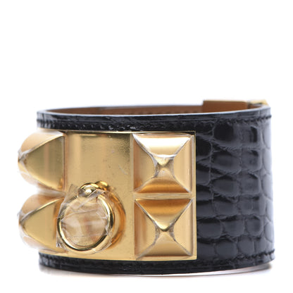 Hermes Shiny Alligator Collier De Chien CDC Bracelet T2 Black 1 of 8
