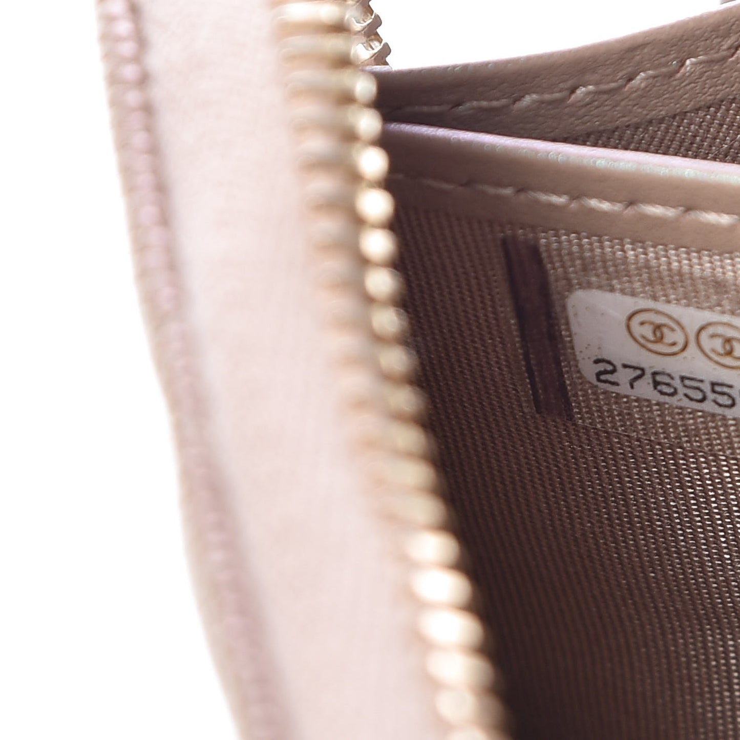Iridescent Caviar Quilted Long Zip Around Wallet Beige